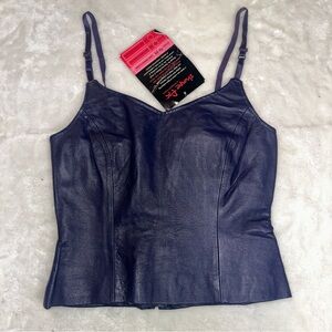 Shape FX Vintage Women's Dark Purple Leather Shape-wear Bustier Tank Top Size 4